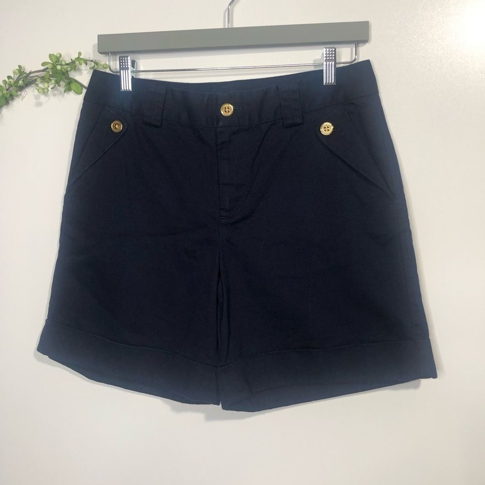 Lauren Ralph Lauren Navy Khaki Shorts Gold Buttons - Picture 2 of 8